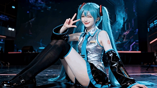 可爱蓝色长发女孩