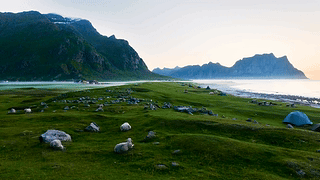 宁静高山海边草地