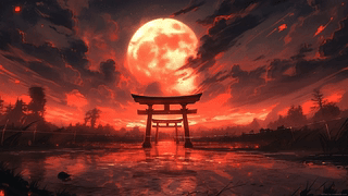 血月下的鸟居 [4k壁纸]