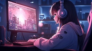 动漫少女游戏中 | 温馨夜晚电竞房 4k
