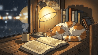 灯旁困倦的猫 | 2k 舒适夜晚氛围