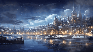 夜景城堡雪景