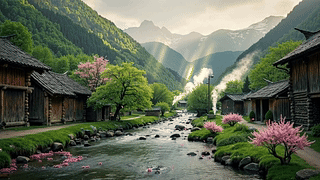 自然乡村樱花河道
