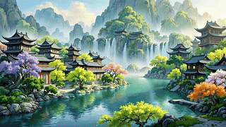 古风樱花武侠小镇