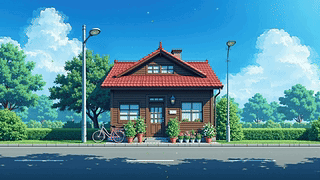 清新护眼街道木屋