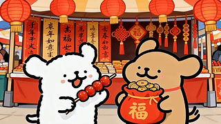 逛集市的线条小狗