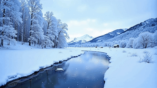 森林河流雪原
