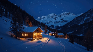 雪夜山间木屋