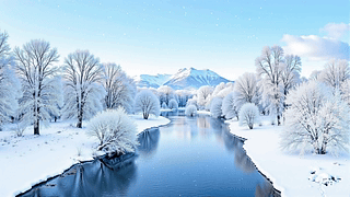 雾凇雪景河流