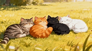 草地上的猫咪们 动态壁纸 | 作者：渔小小