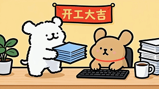 开工大吉线条小狗