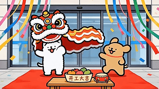 可爱开工线条小狗