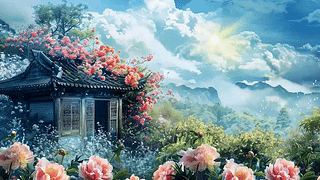蓝天白云树木