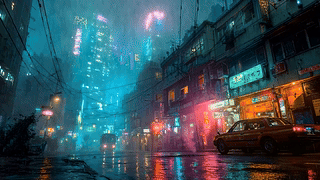 未来雨夜城市街道