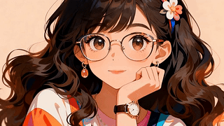 长发戴眼镜女孩