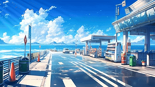 午后海边公路-场景动态