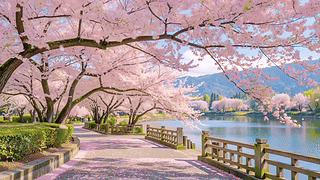 湖岸春日樱花路