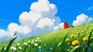 唯美的风车小屋风景插画