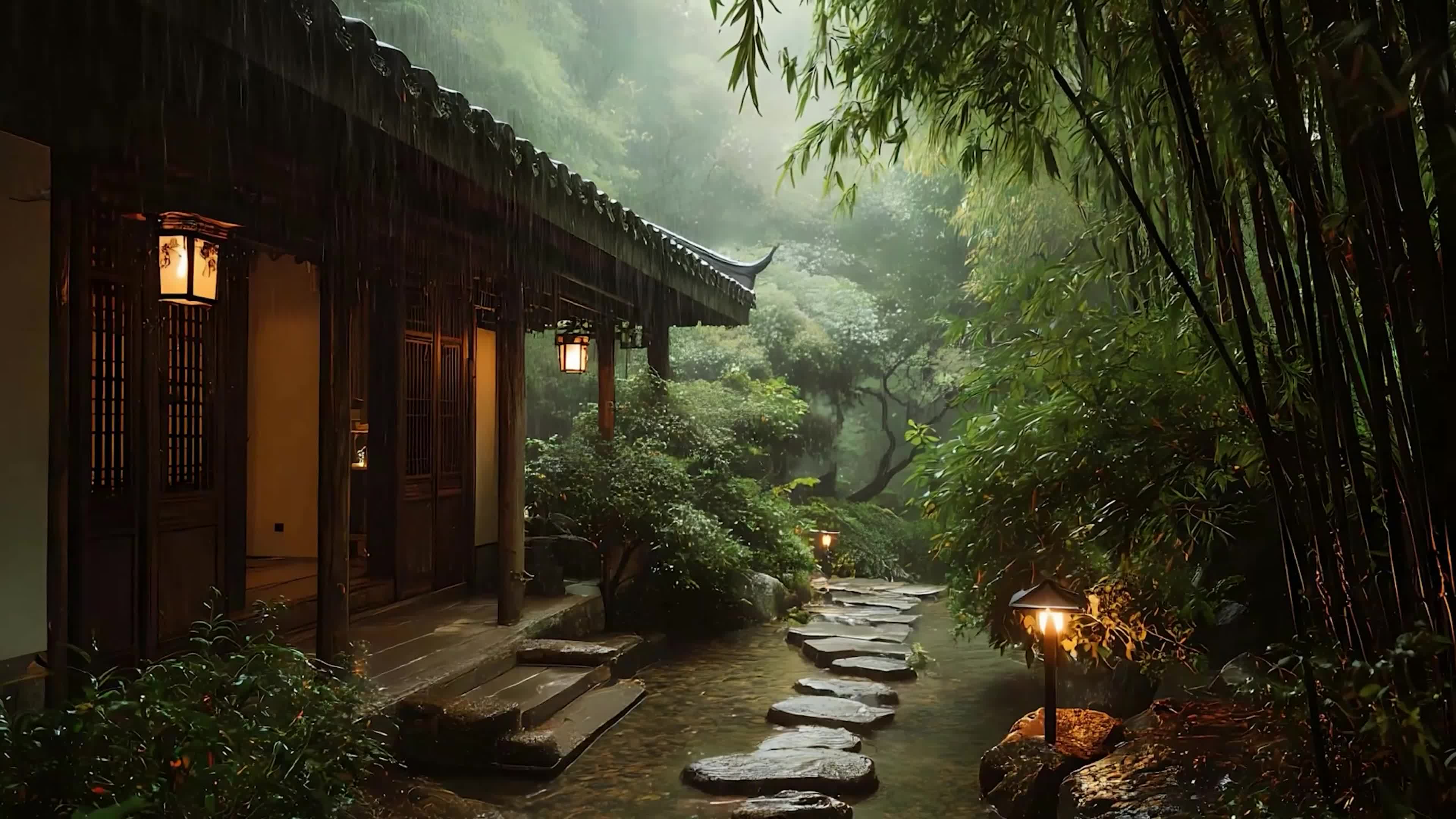 竹林雨天