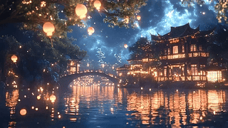 古风夜景灯笼景色
