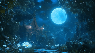 护眼夜景房屋树木星空