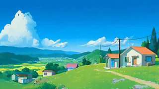 蓝天白云树木房屋