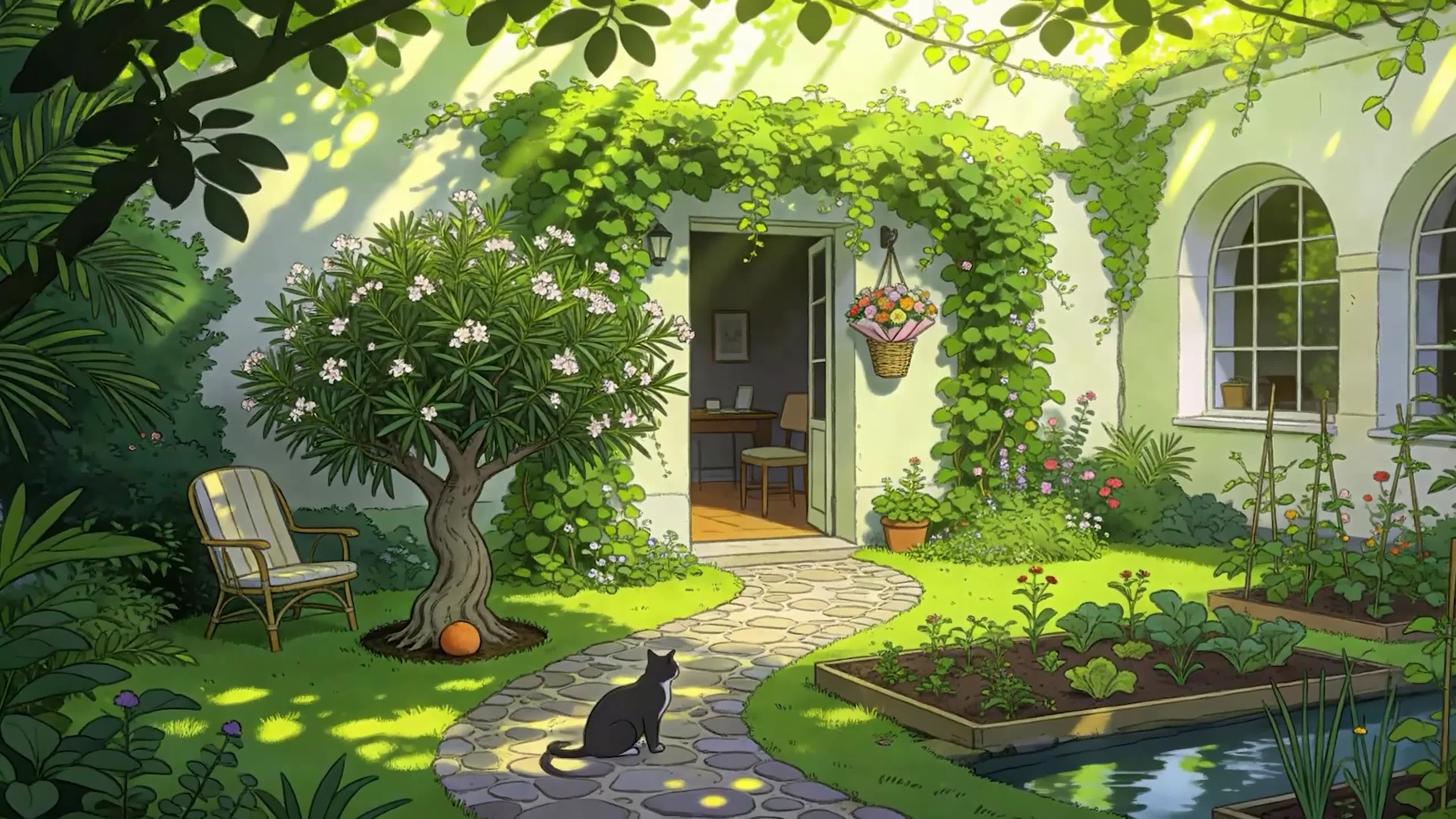 花园树木猫咪