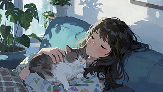 沉睡的女孩和猫咪