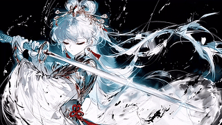 水墨持剑古风少女
