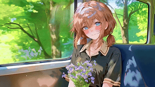 捧花赴约的列车甜系少女