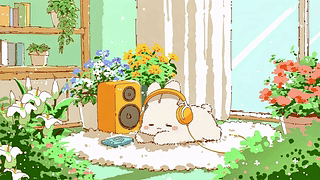 花房里的听歌小兔