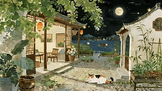 夏日萤火庭院
