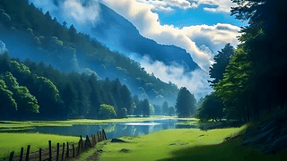 云雾树木河流