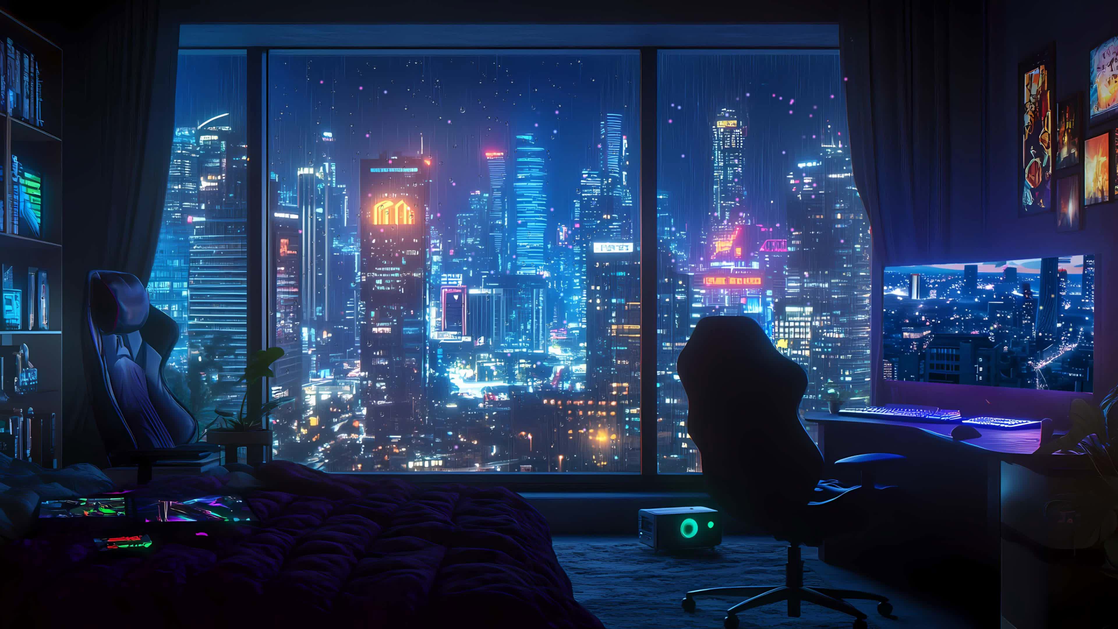 夜景城市科幻房间