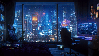 夜景城市科幻房间