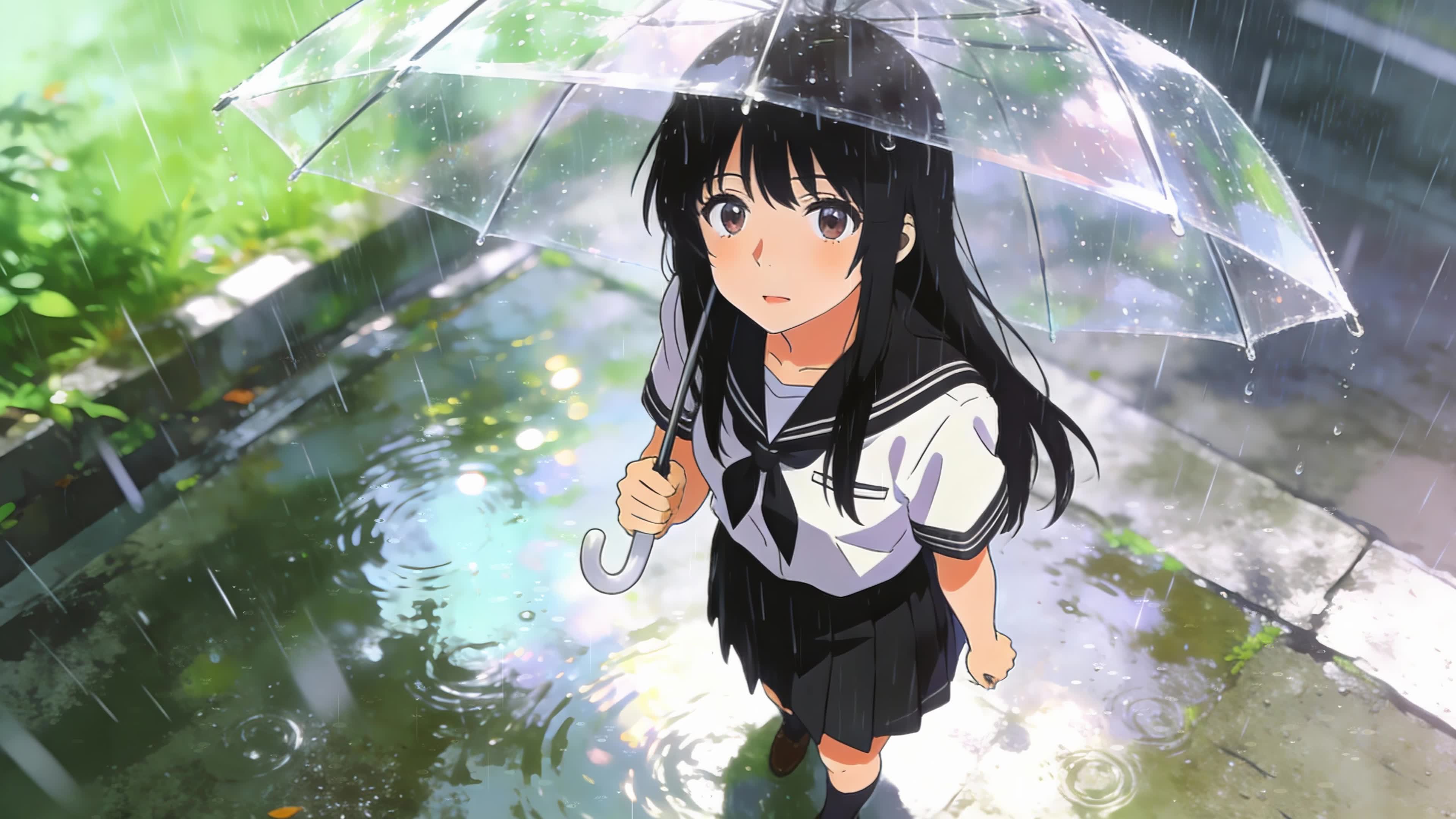 雨中撑伞女孩