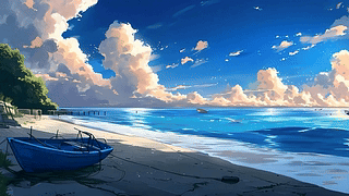 蓝天白云树木海滩