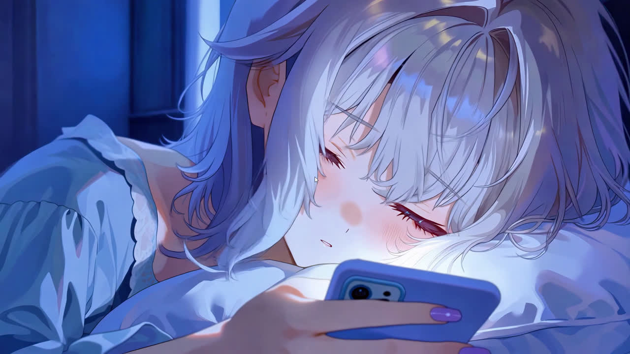 刷手机的软萌白发少女