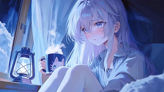 暖灯窗畔少女