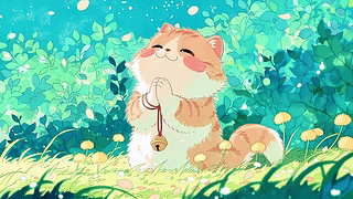 春日绿野祈福铃铛小猫