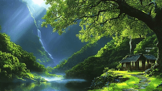 时间变化巨树小屋白天黑夜