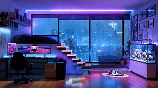 霓虹雨夜房间