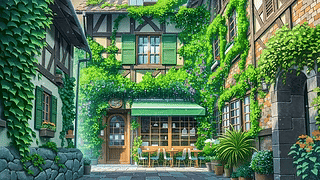 治愈插画小巷咖啡店