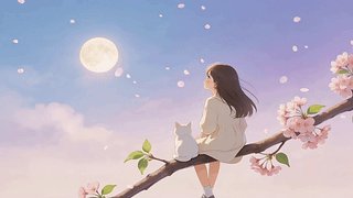 看风景的女孩和猫咪