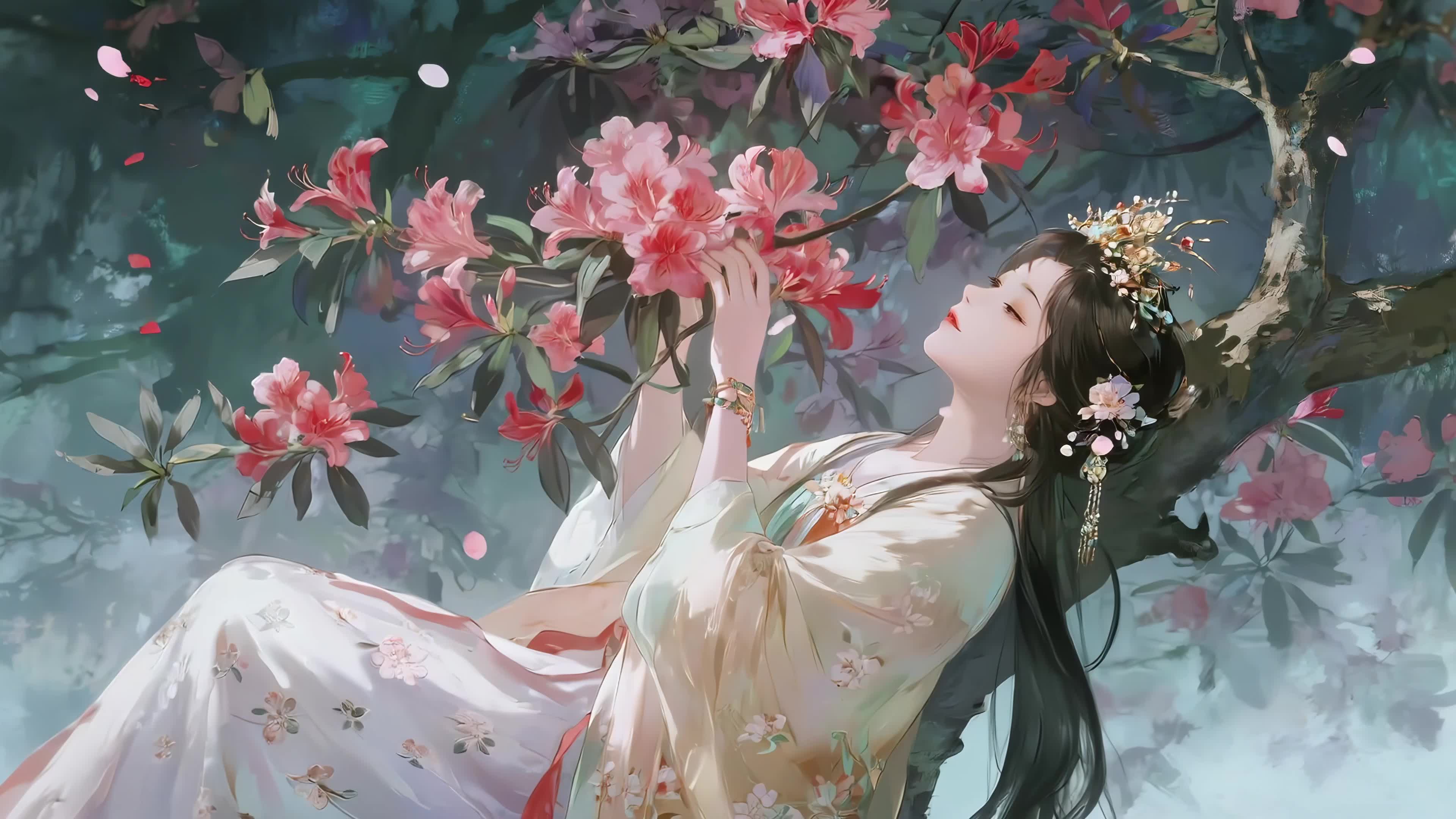 鲜花下的古风美人