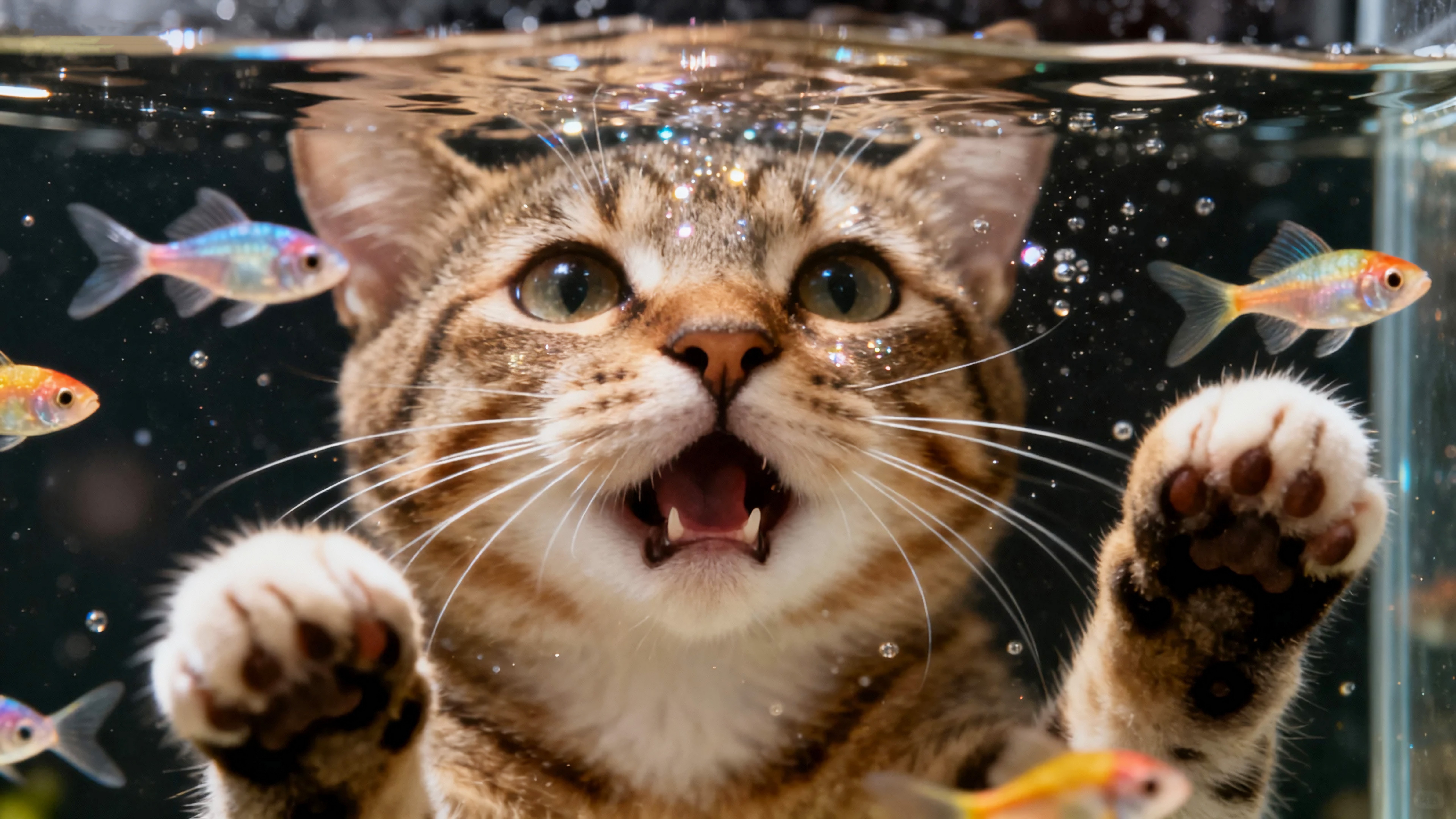鱼缸前的猫咪