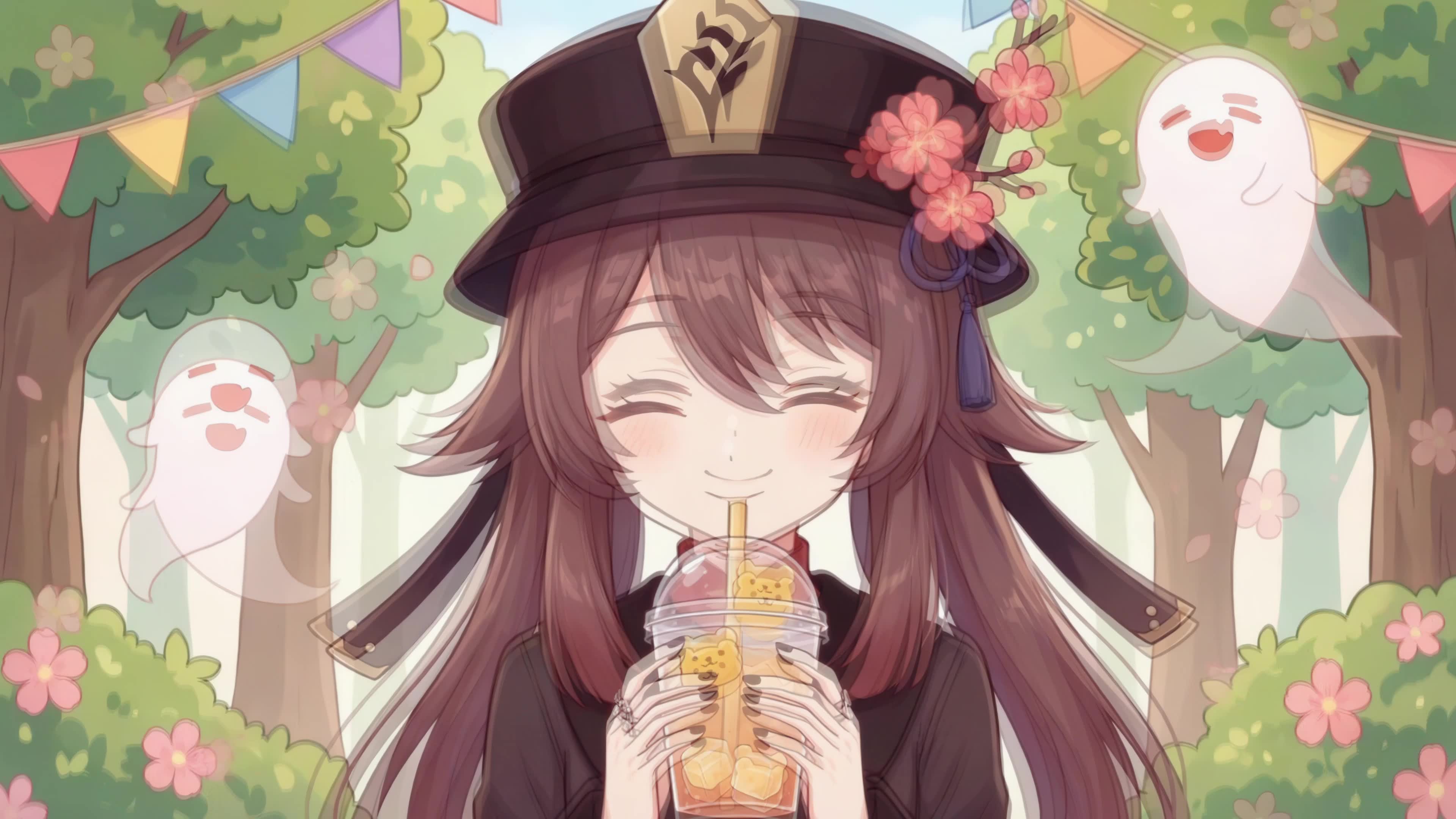 胡桃喝奶茶