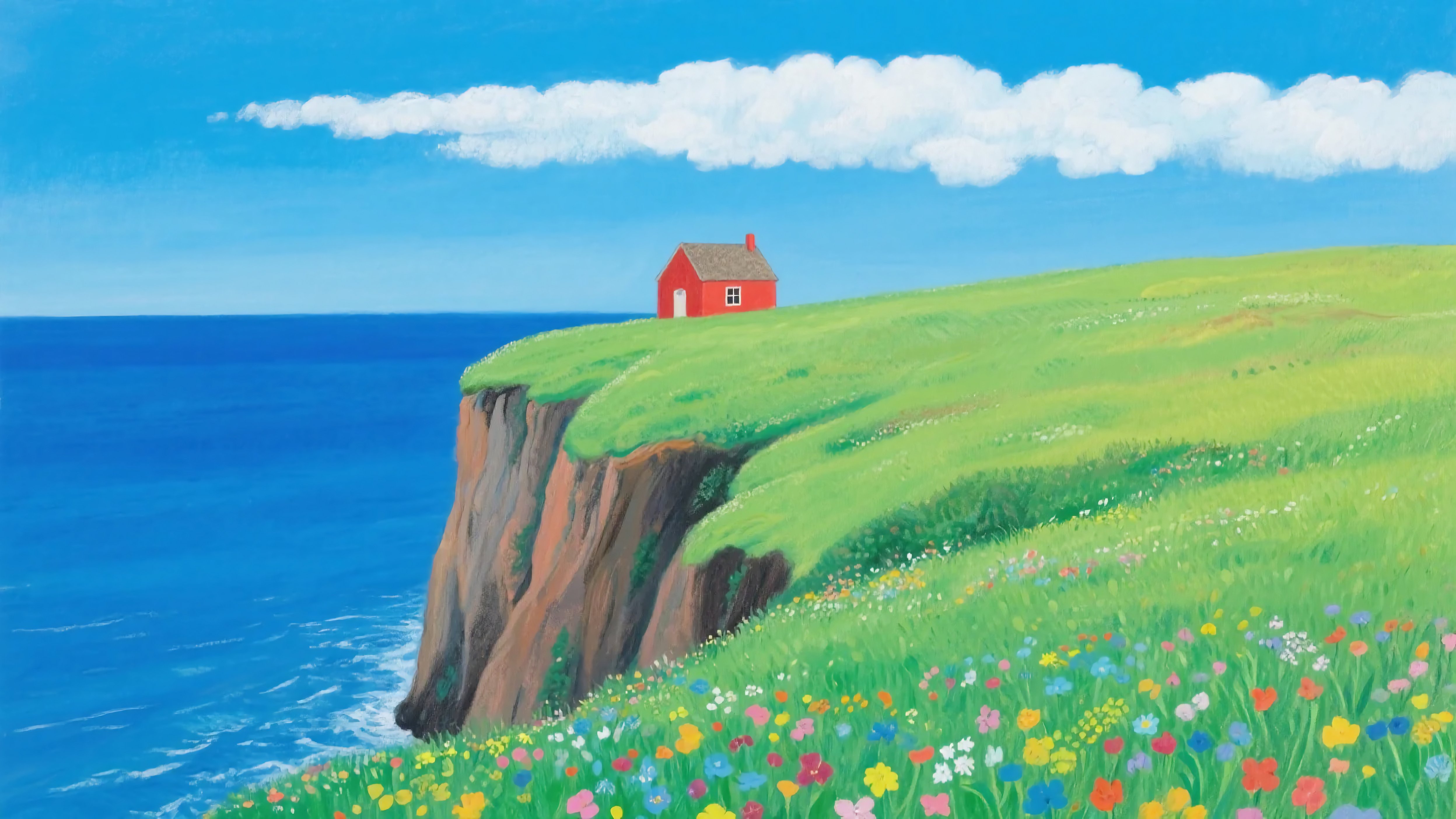 海岸边的红色小屋