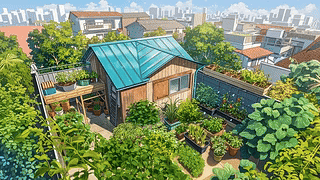 治愈插画小屋阳台