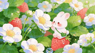 草莓花田里的小兔兔